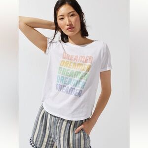 Anthropologie Maeve Dreamer Rainbow White Graphic Tee in Size Small